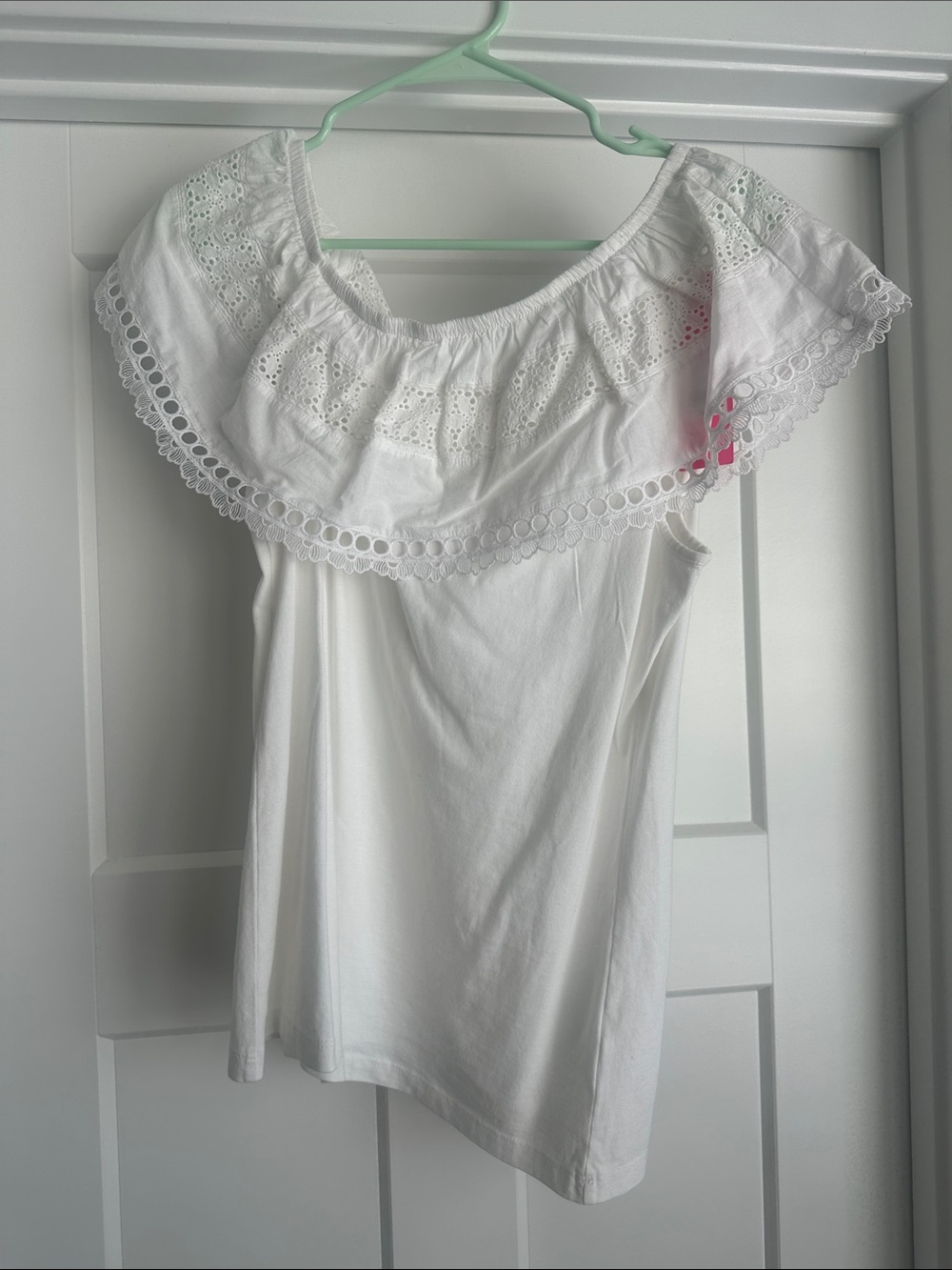 Lilly Pulitzer White Eyelet Off-Shoulder Ruffle Top